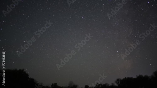 Starry night sky moving above the horizon