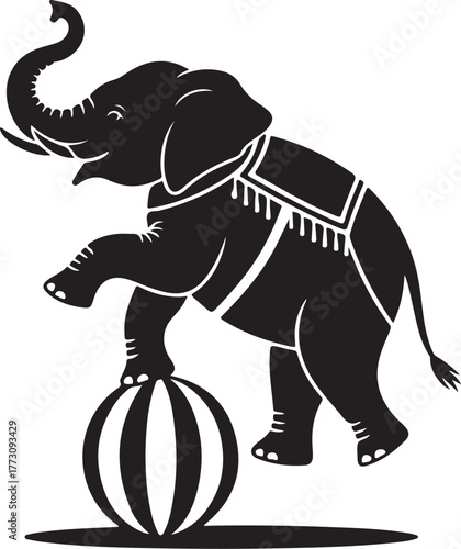Majestic elephant balancing act, fun circus animal illustration
