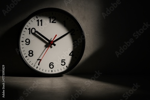 Wallpaper Mural Urgent ticking clock with bold red second hand and dramatic shadows on concrete Torontodigital.ca
