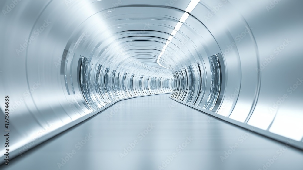 Naklejka premium Futuristic Metallic Tunnel with Lights, Architecture , Interior