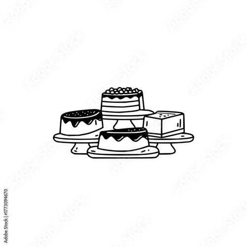 Delicious cake desserts illustration for bakery shop and sweet food blog with different cake types design