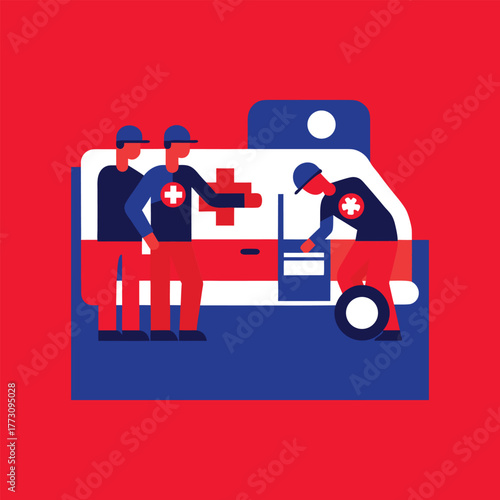 Paramedic Team Loading Patient into Ambulance Vector