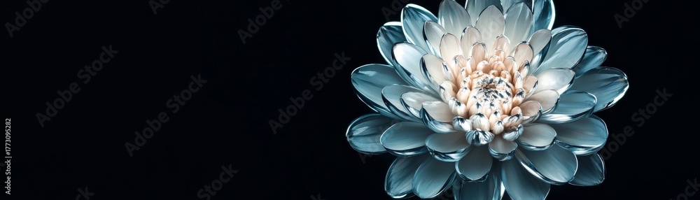 Obraz premium Luminous Blue-Silver Flower on Black, Floral, Art