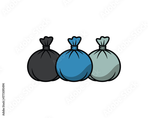 Three Tied Garbage Bags Illustration: Waste Management and Recycling Concept