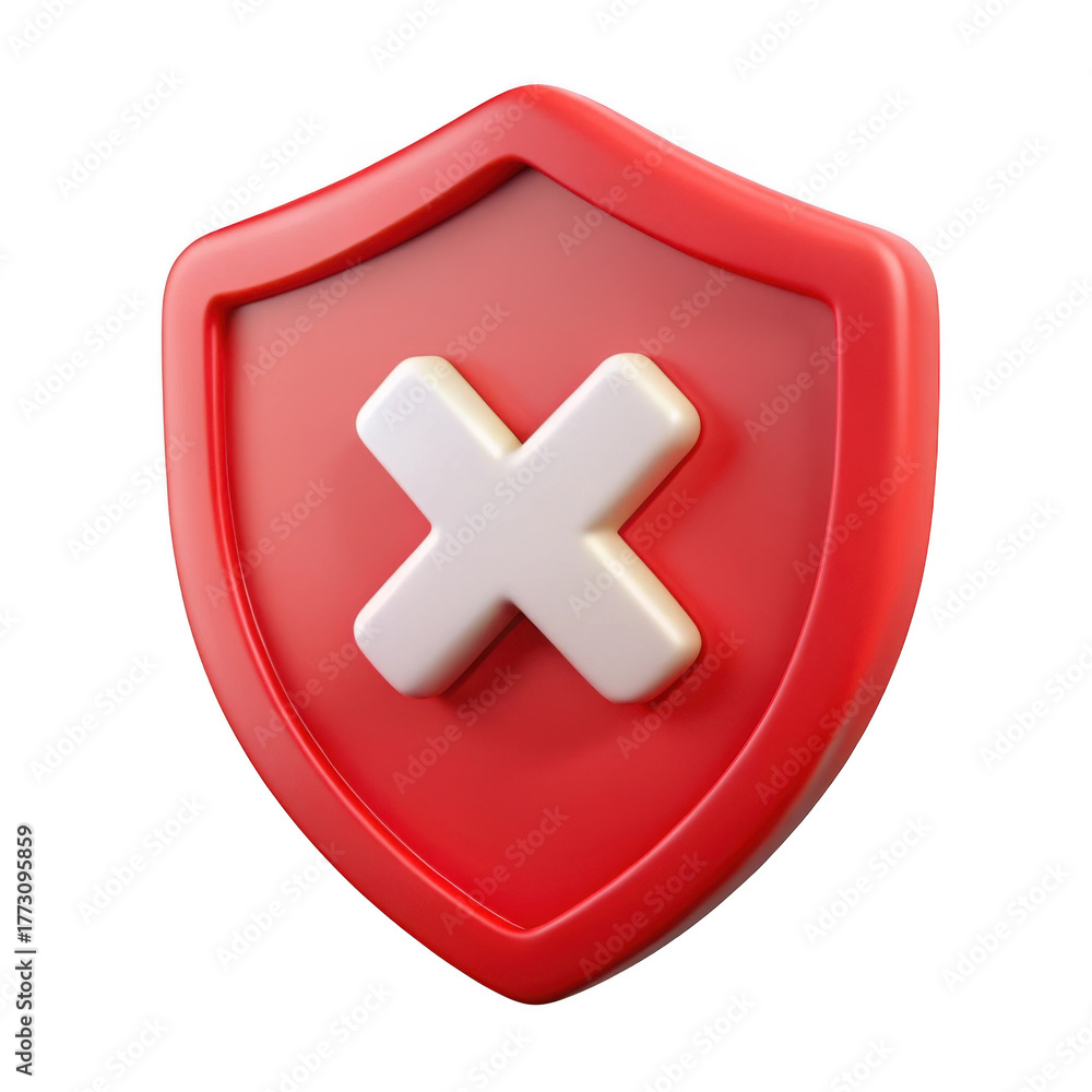 Obraz premium 3d red shield icon with white cross symbol indicating security alert or warning