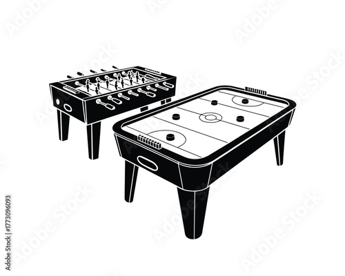 Foosball and Air Hockey Tables Vector Illustration - Classic Arcade Games