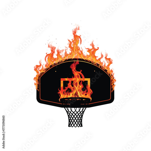 Basketball hoop on fire silhouette