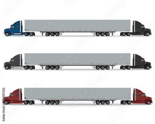Logistics and Transportation: Three Semi-Trucks with Dry Van Trailers