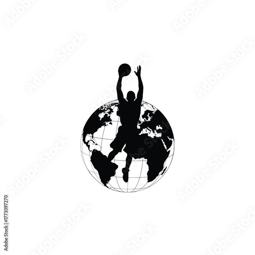 Basketball player dunking on a globe silhouette