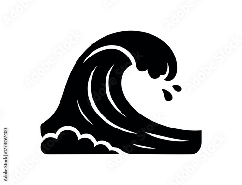 plunging surf flat black solid vector illustration isolated on white background