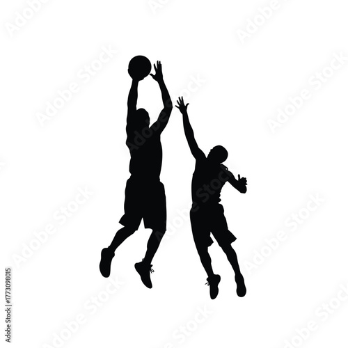 Basketball players competing for the ball silhouette