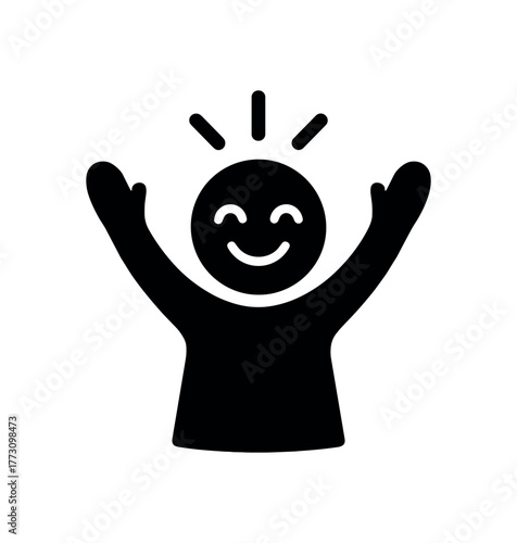 uplifted spirit flat black solid vector illustration isolated on white background