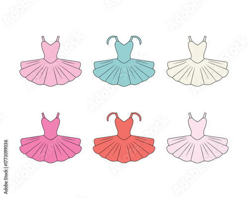 Collection of Colorful Ballet Tutu Dresses - Six Vibrant Illustrations