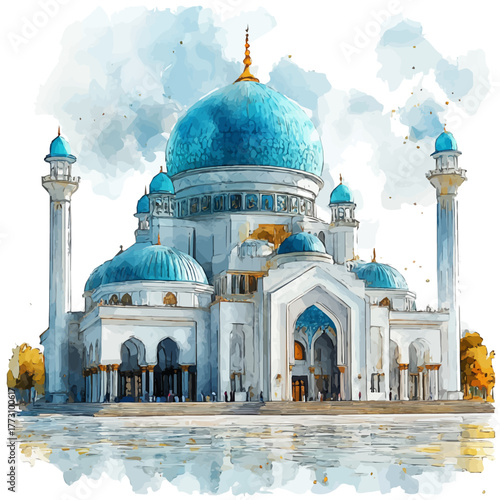 watercolor of National Mosque Of Malaysia, vector, isolated on a white background.