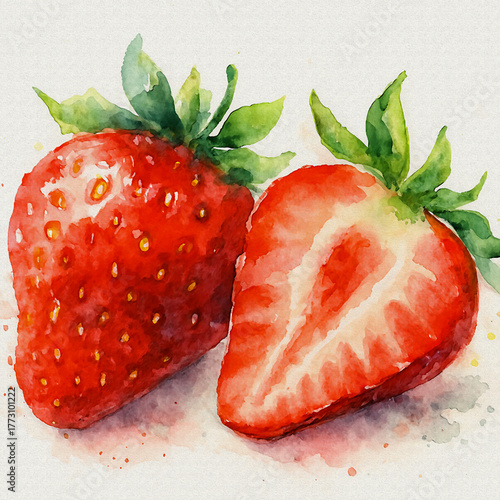 strawberry on white oil painting style illustration 