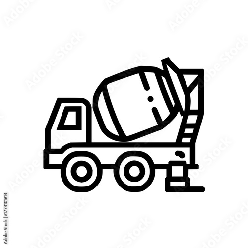 Illustration of a concrete mixer truck with a rotating drum and ladder in black outline style design