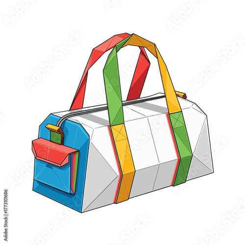 Colorful geometric duffel bag vector illustration on transparent background
