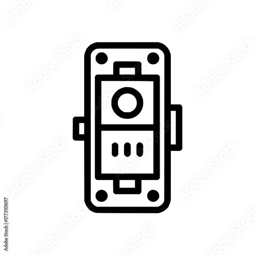 Illustration of a toggle switch with a circle and three dots inside a rectangular frame design element