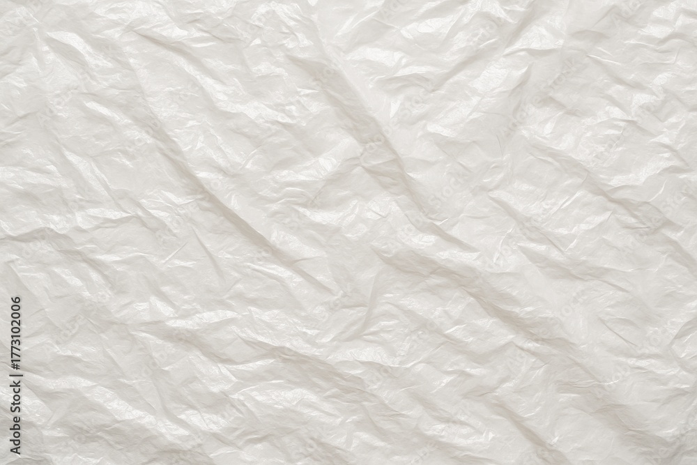 Fototapeta premium Crinkled white plastic film wrap texture high detail shiny surface seamless background