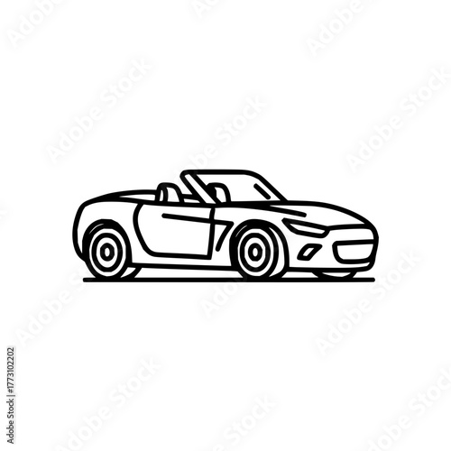 Outline drawing of a convertible car with visible wheels and seats in a minimalist style design art