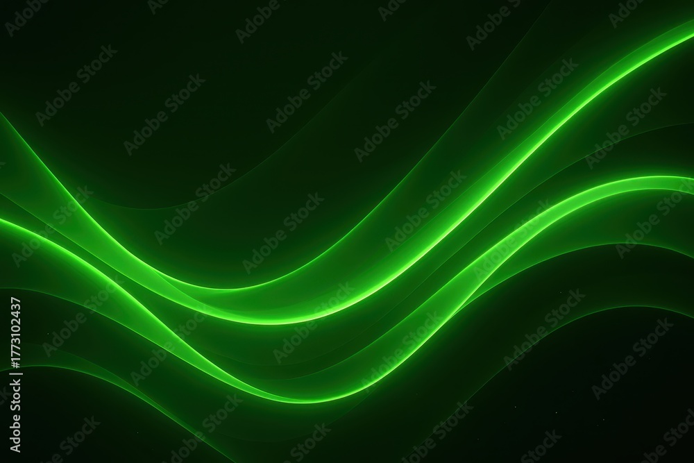 Obraz premium Abstract wavy green neon lines on dark digital background flowing tech energy pattern