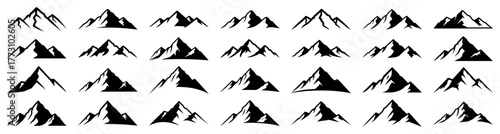 Mountain Peaks Silhouette Icons Set Alpine Ridge Logo Elements Vector