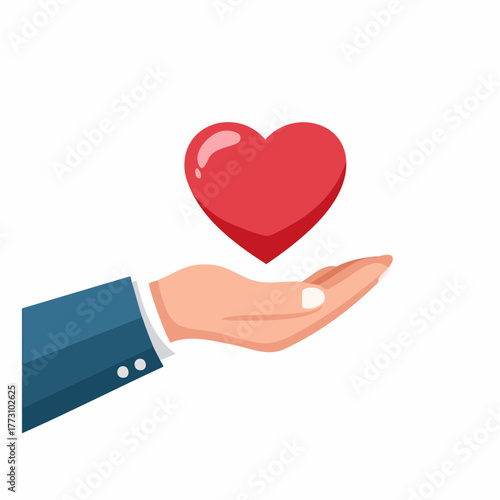 Hand holding a red heart above an open palm symbolizing giving love