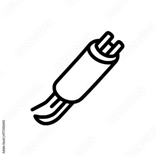 Illustration of a cable with three wires extending from a cylindrical connector in black outline style