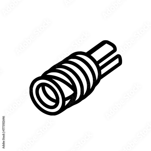 Illustration of a black and white coiled spring with two prongs extending from the top end of it