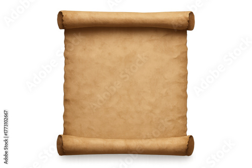 Aged vellum scroll unfurled with soft creases realistic shadow on transparent alpha