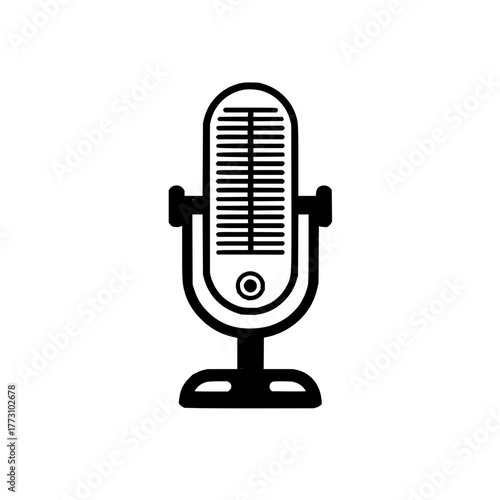 Illustration of a classic microphone with horizontal lines and a circular button on a white background