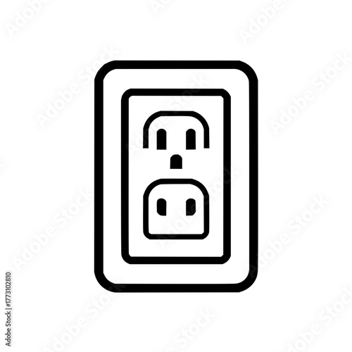 Illustration of a black and white electrical outlet with standard plug configuration and rectangular frame design