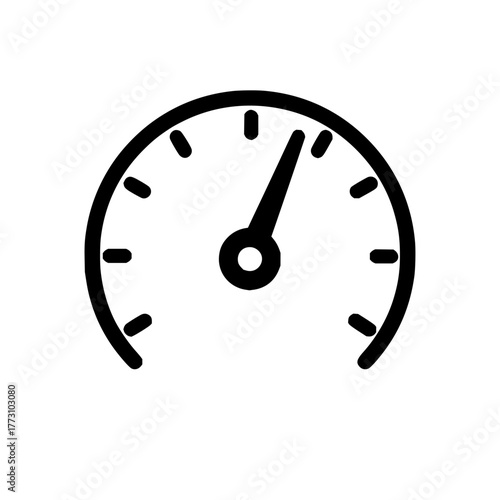 Illustration of a speedometer with a needle pointing towards the upper right side of the gauge indicator