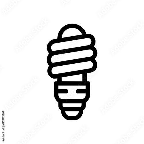 Illustration of a compact fluorescent light bulb with a spiral shape and a base in black outline