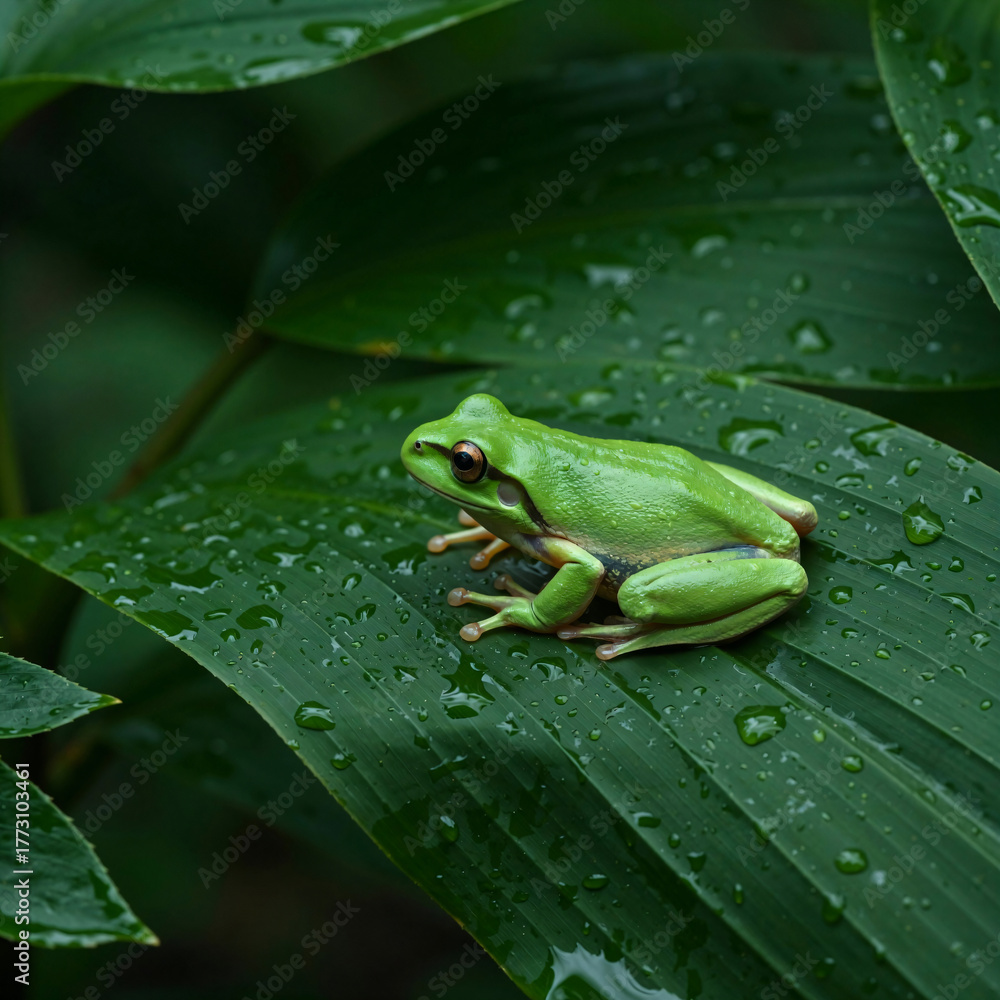 Naklejka premium green frog on a leaf