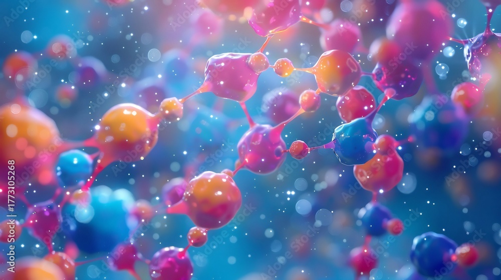 Fototapeta premium Clean scientific illustration of polymer chain made of monomers colorful molecular structure educational style visualization