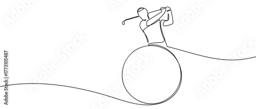 Golf player, one continuous line outline isolated vector illustration Editable stroke.