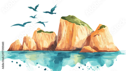 Ballestas Islands. Ballestas Islands hand drawn watercolor illustration