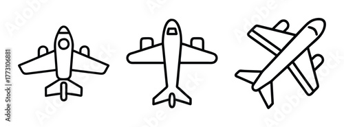 Airplane vector illustration set for travel aviation and transportation related designs and graphics