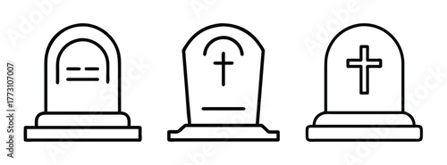 Vector illustration of gravestones tombstones headstones cemetery memorial grave markers death and mourning
