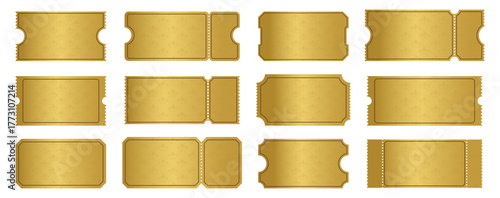 A collection of blank vector golden tickets with various shapes, perforations