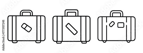 Outline travel suitcases with stickers vector illustration for vacation and journey concept design