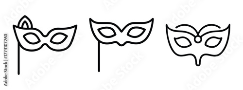 Carnival masquerade masks vector outline illustration for party celebration and design ideas