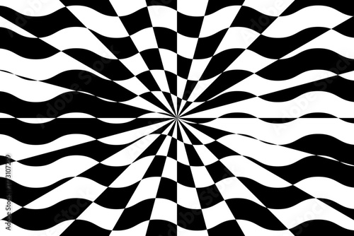 Vector abstract distorted background. Dynamic backdrop with optical illusion, op art.
