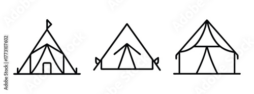 Camping tents illustration vector set outdoor adventure camping equipment tent types for travel