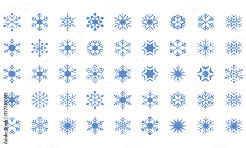Stunning collection of intricate blue snowflakes, showcasing unique icy crystalline patterns perfect for winter holiday designs and frosty seasonal decorations.