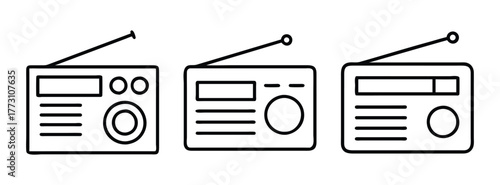 Vintage radio vector illustration set for broadcast receiver and retro radio receiver design concept