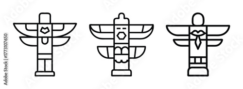Vector drawing of totem poles native american art and culture black and white line art design illustration