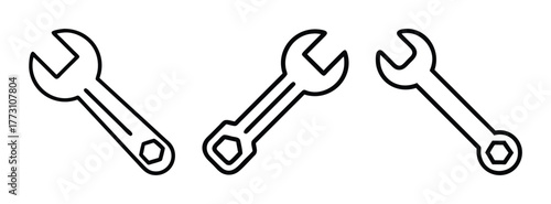 Wrench tool set vector illustration, adjustable spanner, repair tools, hand tools, outline drawing
