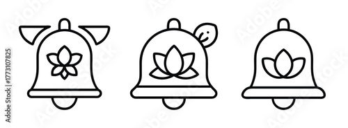 Vector drawing of decorative holiday bells with lotus flower design for christmas and new year